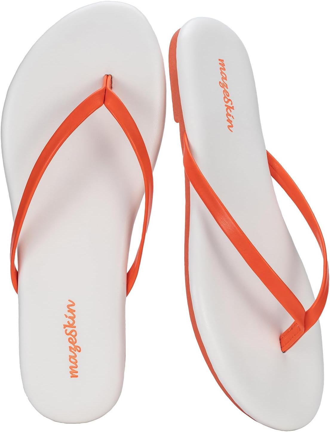 Mazeskin Women's Memory Foam Thong Sandals - Comfortable Leather Slide Flip Flops for Summer Beach Wear