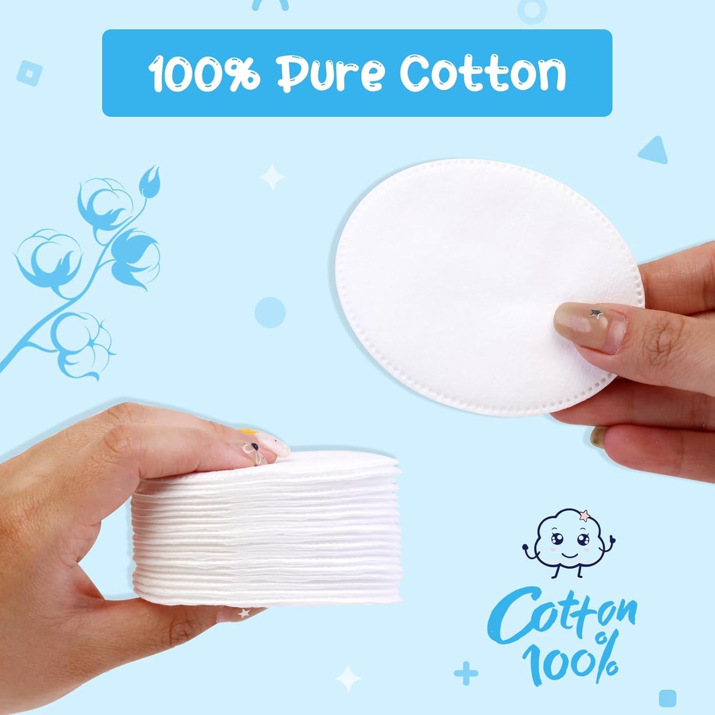 Oval Cotton Pads - 100% Pure Cotton, Gentle for Babies | Lint-Free, Hypoallergenic, Soft Texture, 100-Count
