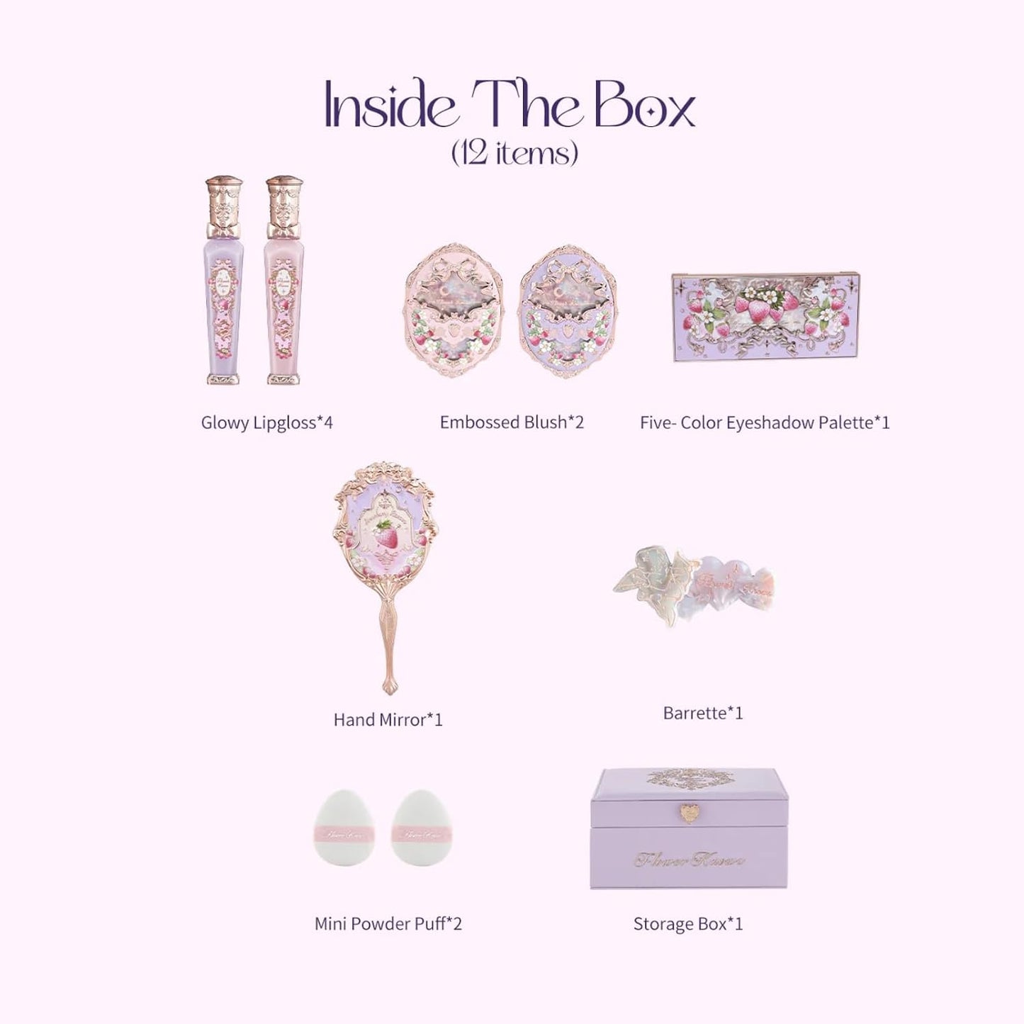 Violet Strawberry Rococo Makeup Gift Set - 12-Piece All-in-One Cosmetics Kit | Perfect for Anniversaries & Birthdays