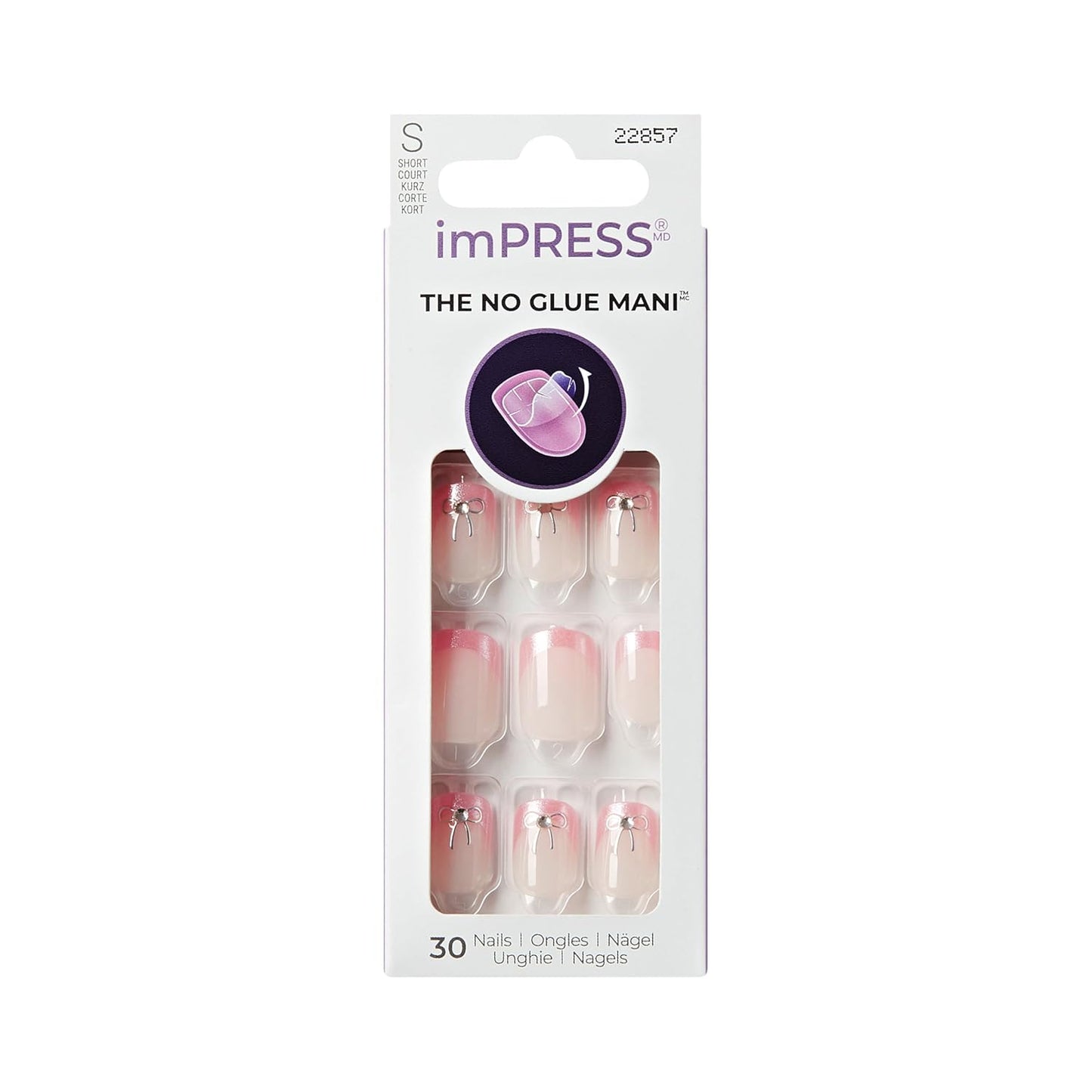 Kiss Impress Press-On Nails - Soft Petals Design, Pink Squoval Shape | Short Size, 30 Nails Included