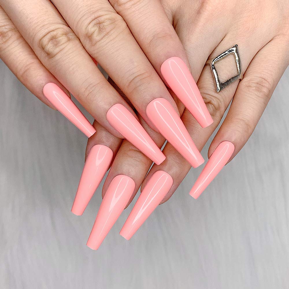 Ballerina Long Coffin Glossy Fake Nails - 24pcs Red Press-On Nail Tips for Women
