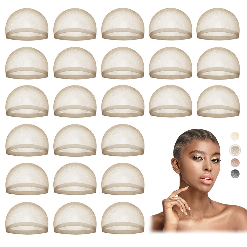 Stretchy Nylon Wig Cap for Women - Beige Stocking Hair Cap | 24 Pack