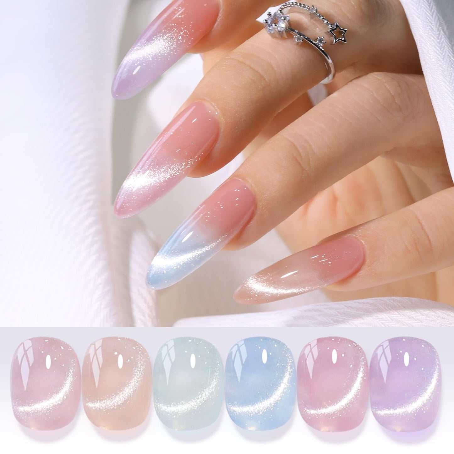 Cat Eye Gel Polish Set - 6 Shimmering Colors with Magnetic Holographic Effect | UV Nail Art Kit
