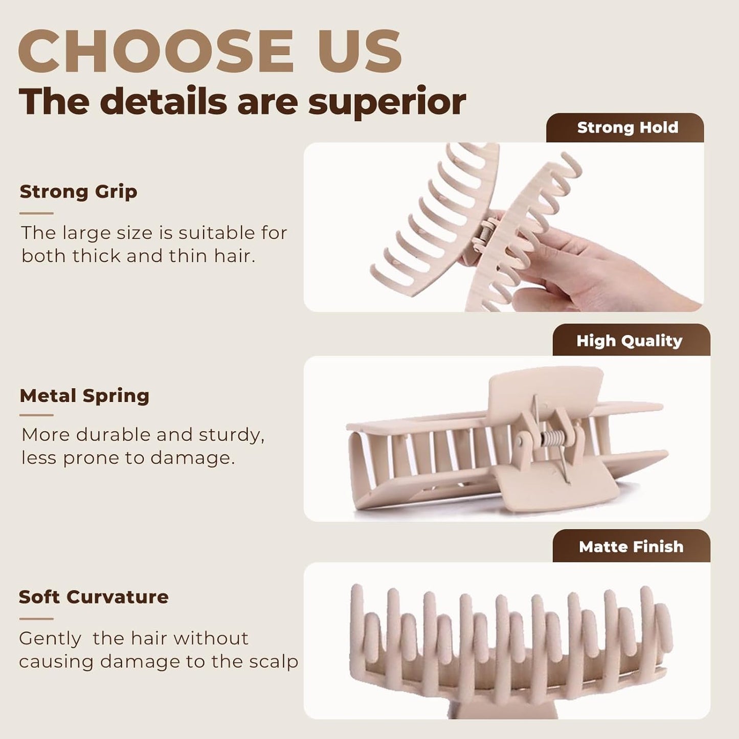 Matte Hair Claw Clips - 12 Pack in 3 Styles | Durable Non-Slip Hold for All Hair Types