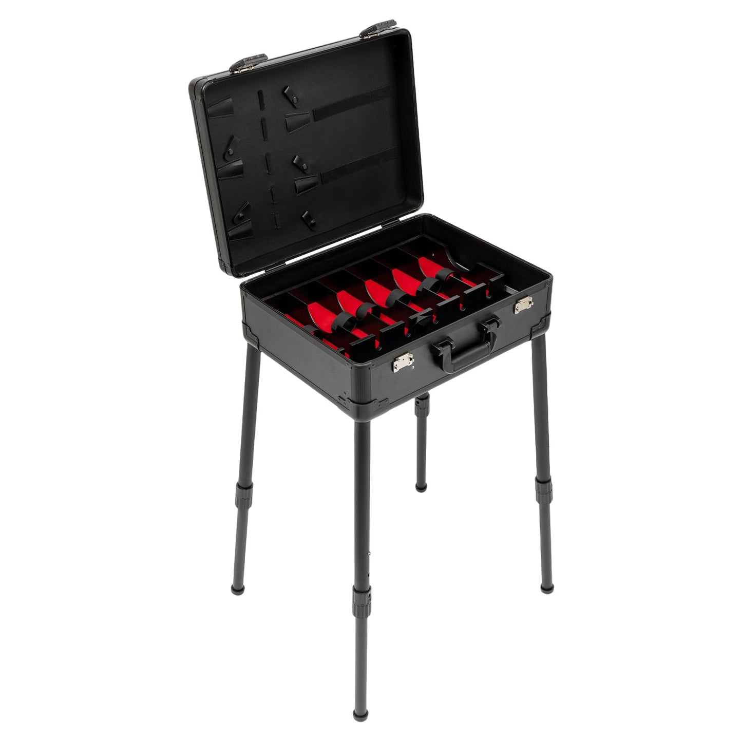 DUSNDULR Mobile Barber Station, 18.11-31.5in Adjustable Height Professional Barber Case Hair Stylist Toolbox with Support Legs & Lock for Barbershops