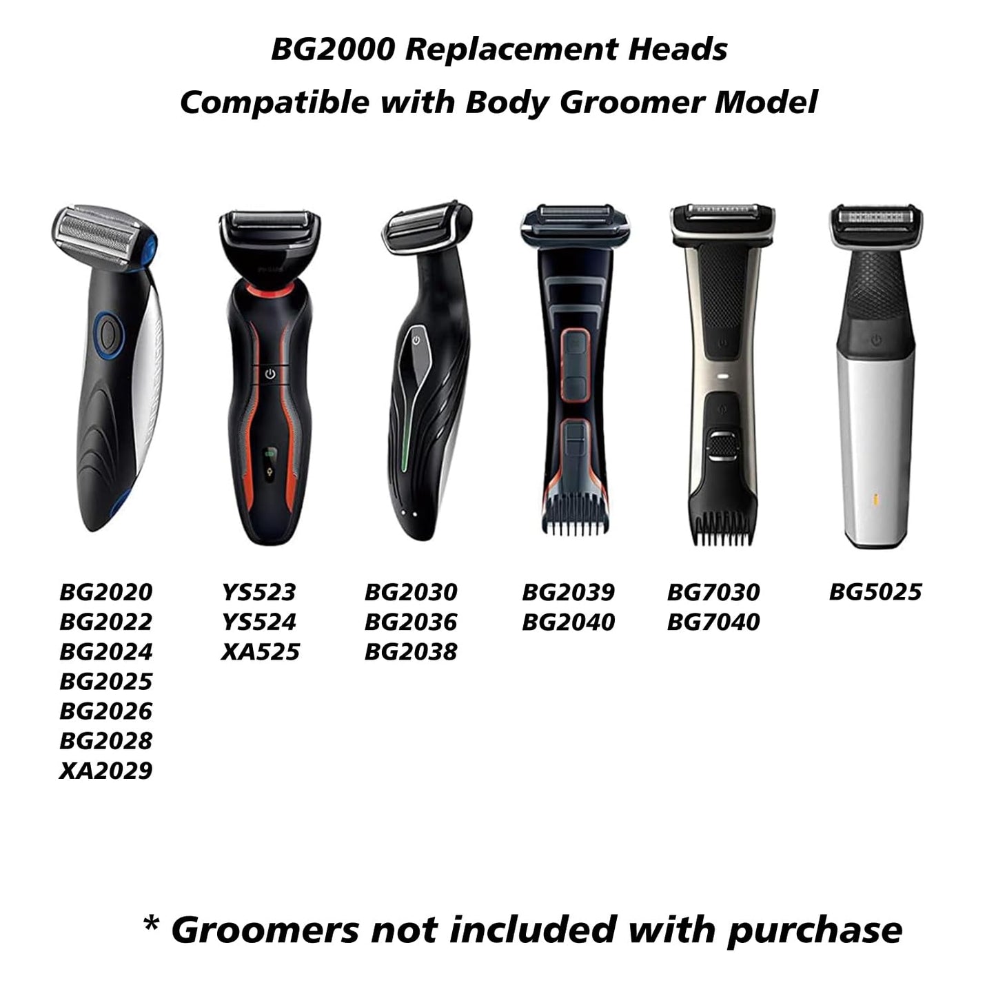 3 Pack BG2000 Replacement Heads Compatible with Philips norelco bodygroom 7000, Bodygroom Replacement Foil Heads for BG2000/40,BG5025, BG7030, BG7040, BG2030, BG2040-Wet Dry Use