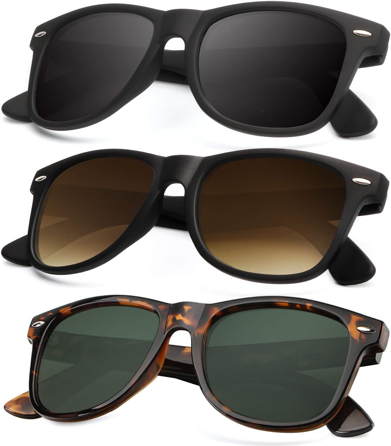KALIYADI Polarized Sunglasses - Matte Finish, UV Blocking, Color Mirror Lenses | 3-Pack for Men & Women