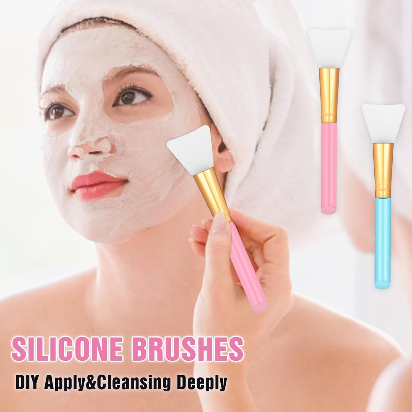 Silicone Face Mask Brushes - 2 PCS Applicator Set for Facial Mud Masks & Body Lotions | Soft Hairless Design (Black & Blue)