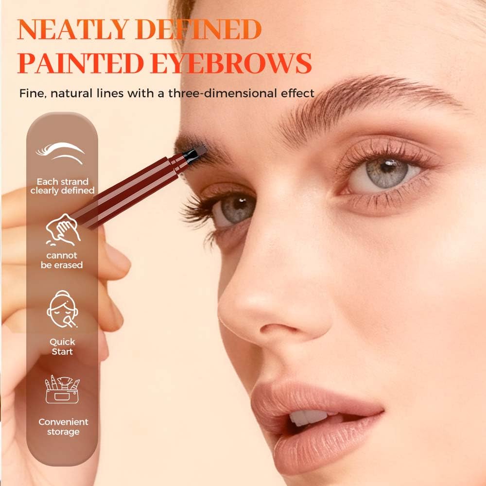 2 Pcs Microblading Eyebrow Pencil, 2026 Upgraded Waterproof Microblading Eyebrow Pen, 3D Fork Tip Brow Pencils for Women with Hair Like Strokes Long Lasting (Gray)