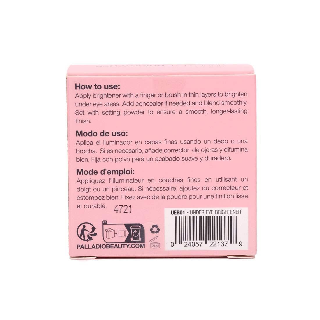 Palladio Under Eye Brightener - Concealer with Caffeine & Vitamin E | Light to Medium Soft Pink for Dark Circles