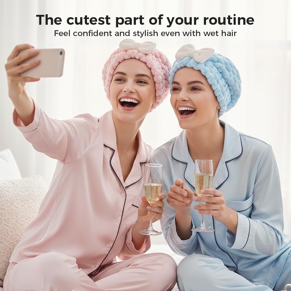 lulupureclean Absorbent Hair Towel Wrap for Wet Hair, 2026 New Cute Bow Design Microfiber Hairs Towel, Dry Quick Hairs Turban Wrap for Home and Travel, Soft and Lightweight Shower Caps Women (Grey)