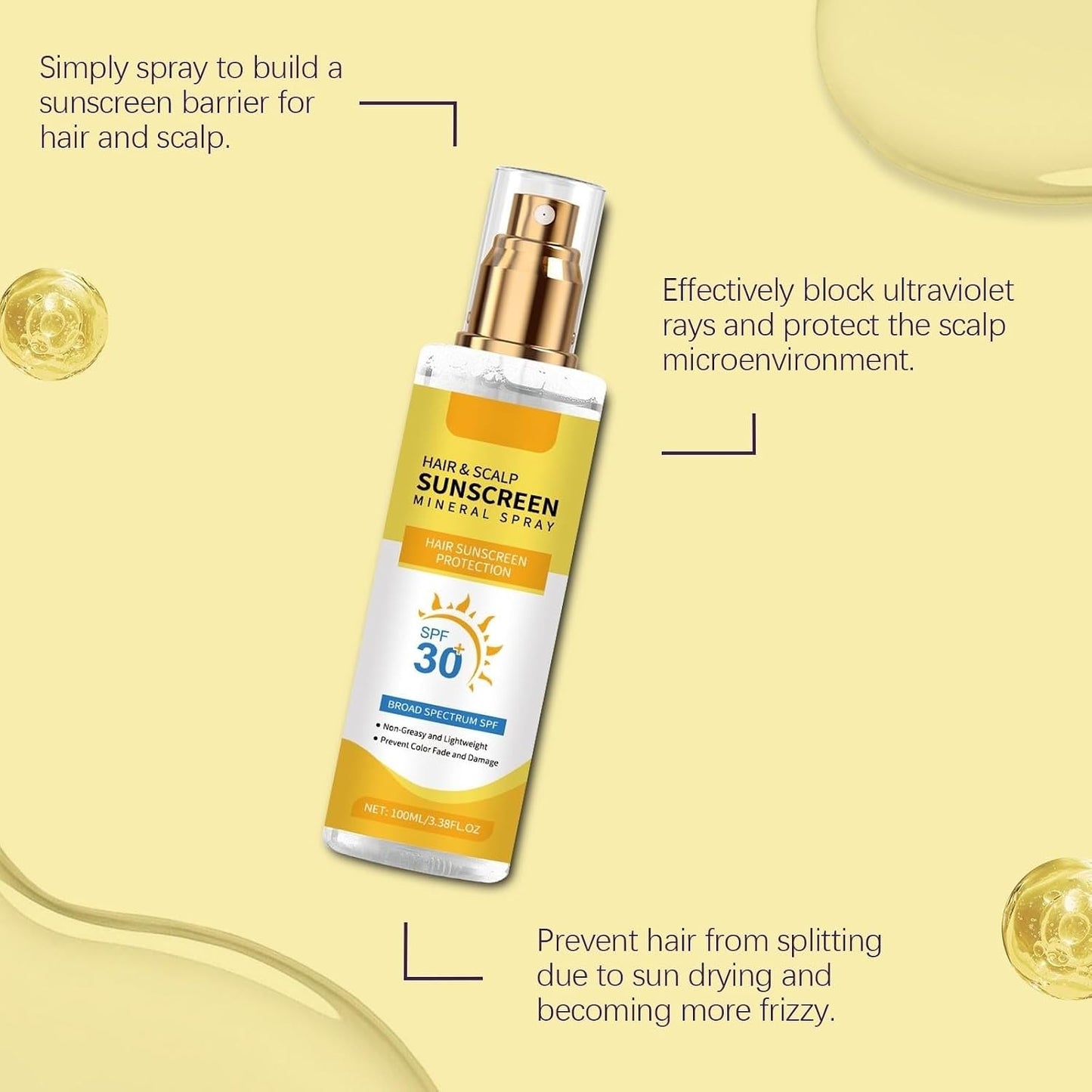 Hair & Scalp Sunscreen Spray SPF 30+ | Lightweight UV Protection, Non-Greasy Formula, Water-Resistant