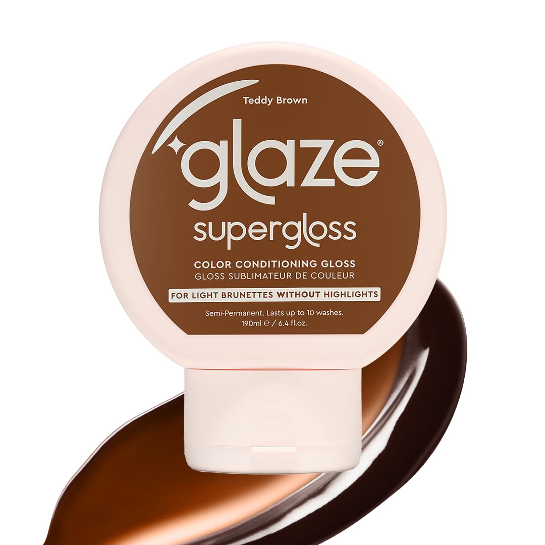 Glaze Super Gloss Color Conditioning Gloss - Teddy Brown for Light to Medium Brown Hair | Deepen Brunette Tones & Boost Shine - 6.4 fl oz