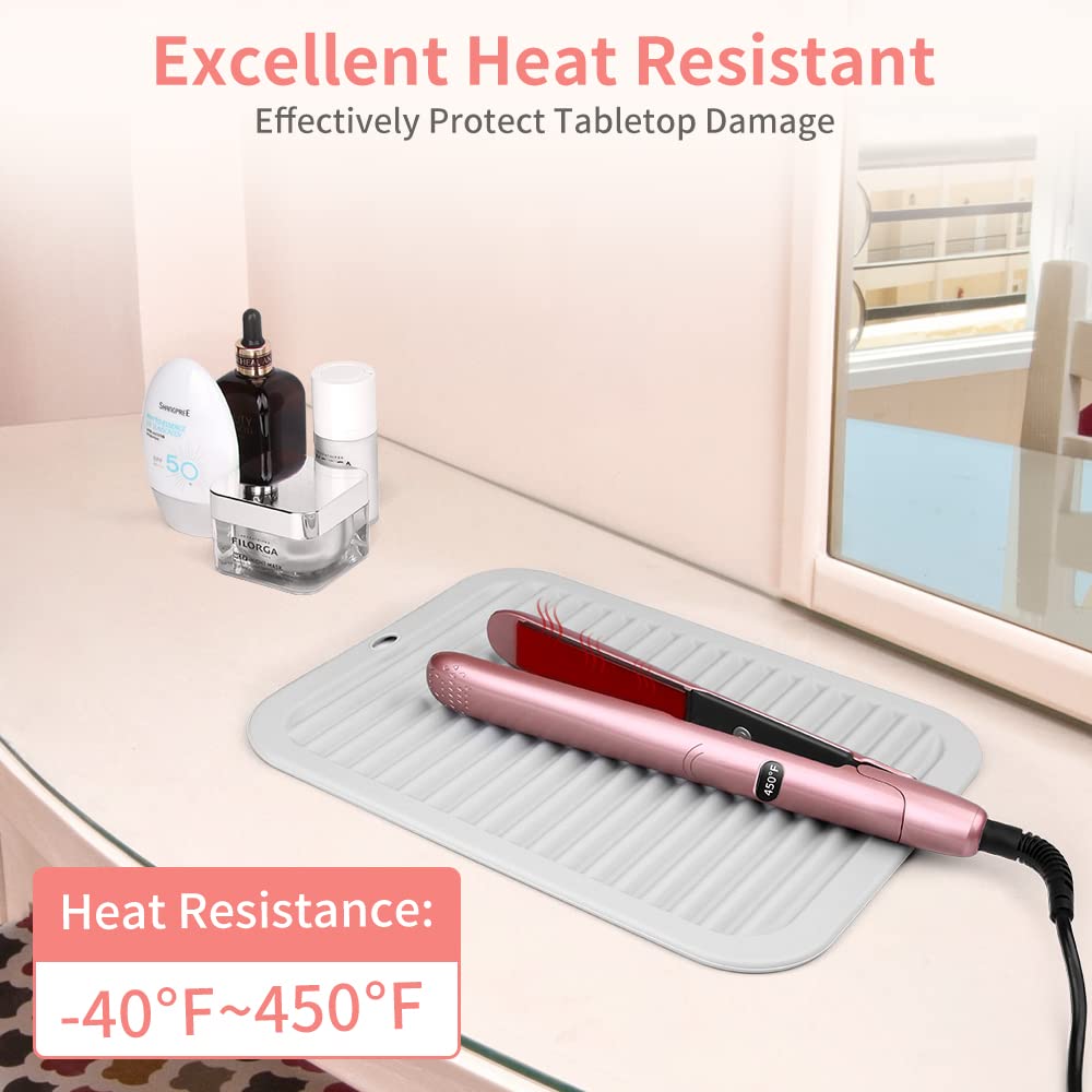 Oversize 15.7" x 11.8" Heat Resistant Mat, Portable Travel Silicone Heat Mat for Curling Irons, Flat Irons, Hair Straightener and Hot Hair Styling Tools, Hot Iron Holster, Vanity Pad with Ties Black