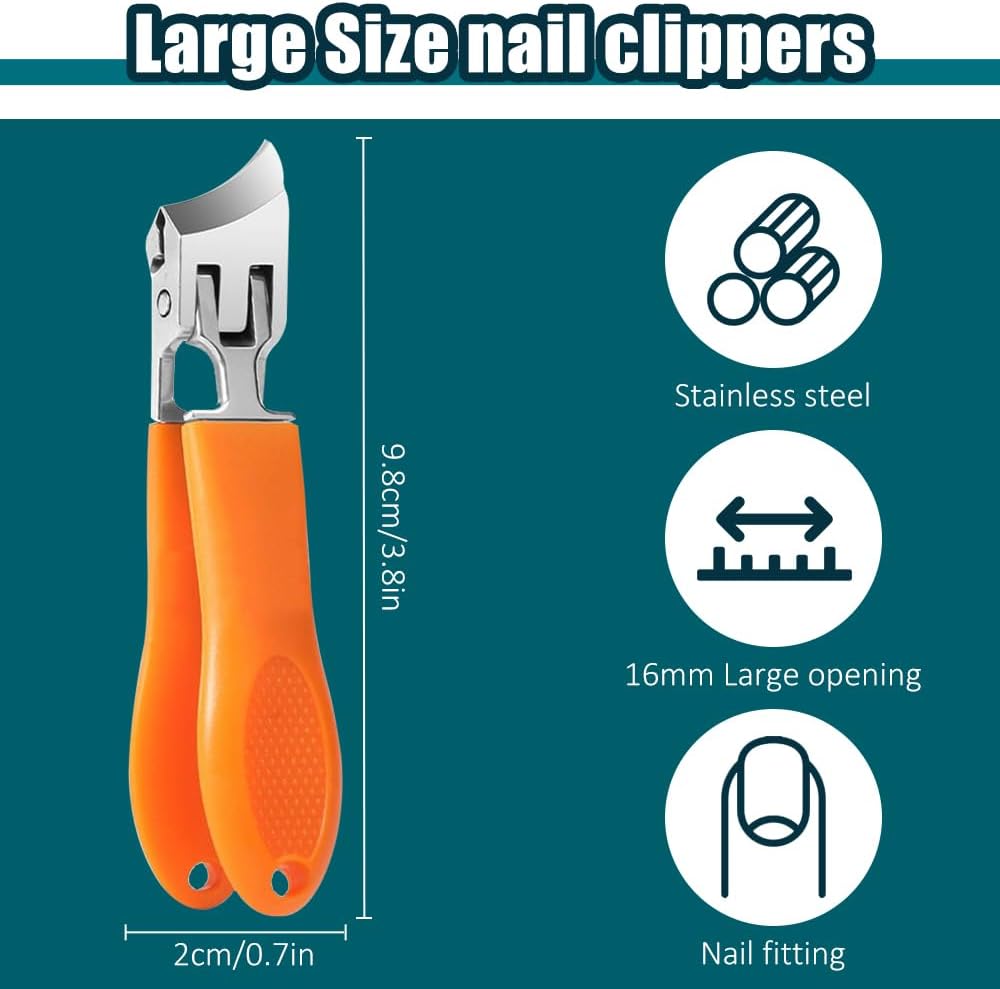 Wide Jaw Opening Anti-Splash Slanted Nail Clipper - Curved Fingernail & Toenail Clippers for Thick Nails | Black & Orange