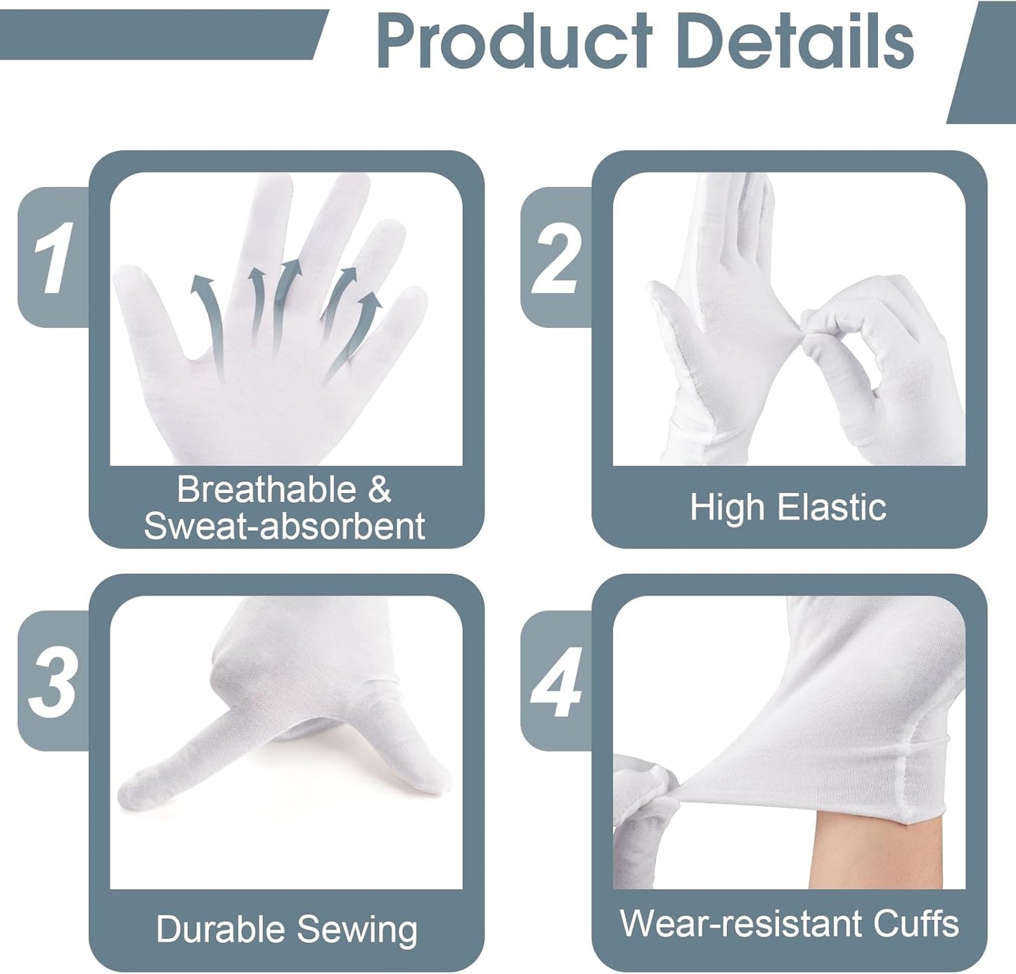 Moisturizing Cotton Gloves for Dry Hands & Eczema - 24 Pcs Stretchy & Breathable | Unisex Spa & Jewelry Inspection