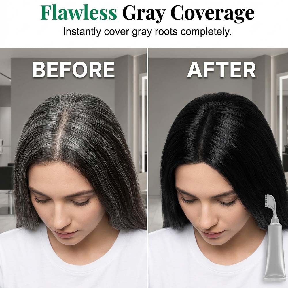 Hair Dye Cream Comb - No Bleach Hair Color for Women & Men | Easy Root Touch-Up for Gray Hair (Black)