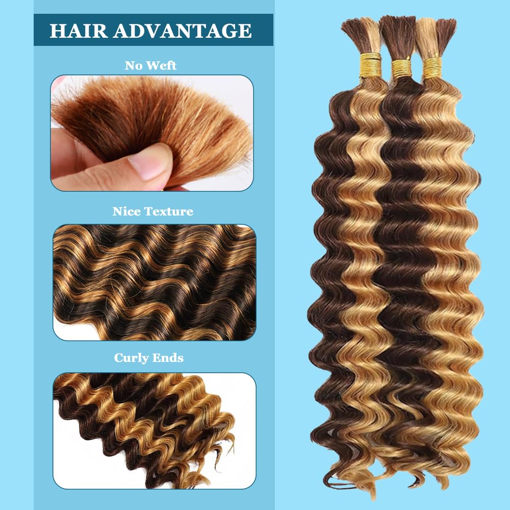 Human Braiding Hair 3 Bundles 26 26 26 inch P427 Deep Water Wave Bulk Human Hair for Braiding Wet and Wavy Bulk Bohemian Curly Bundles 150g