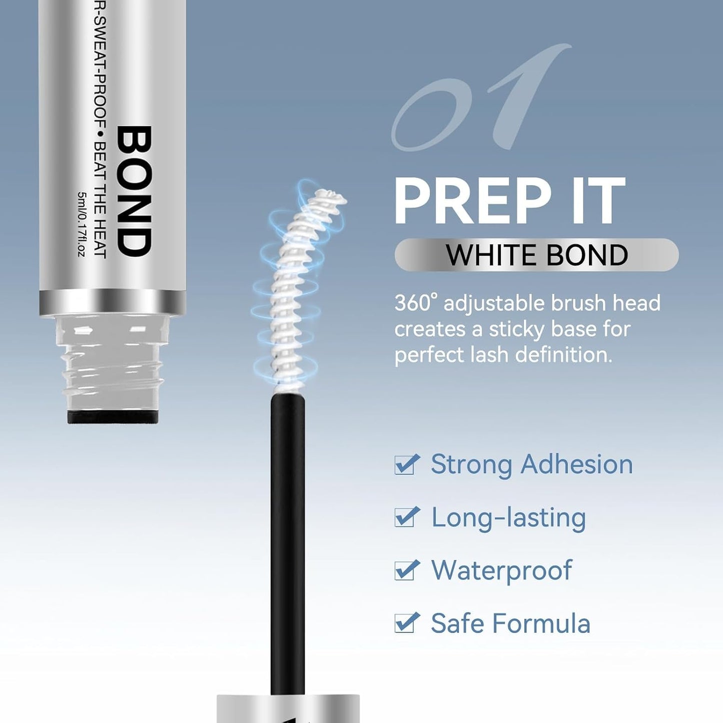 AiryCute Lash Bond and Seal - 150H Long-Lasting Waterproof Eyelash Glue | Strong Hold, Latex-Free, Non-Irritating (White 5ml+5ml)
