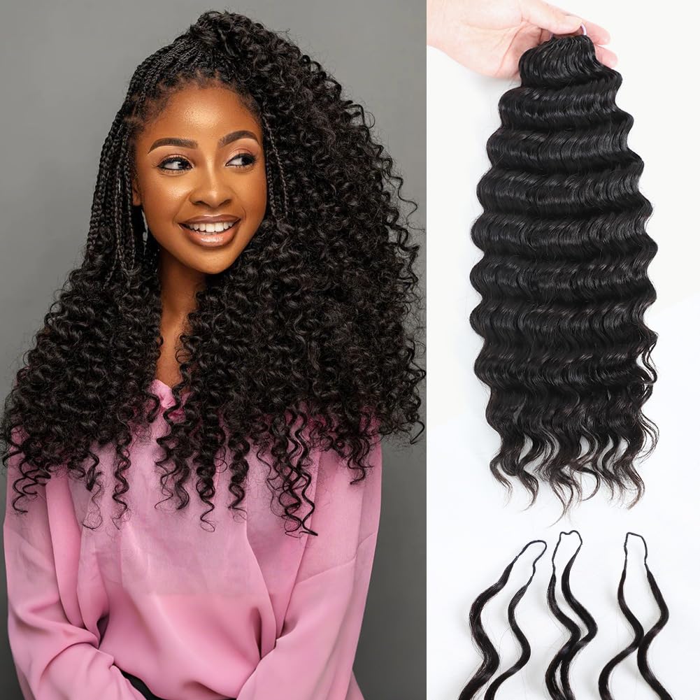 Human Crochet Hair Extensions - 18 Inch Deep Wave Pre-Looped Bundles | 90g, 75 Strands