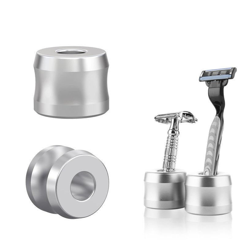 Linkidea 2 Pack Safety Razor Stand, Opening Dia 0.7" (18.5mm) Aluminum Alloy Men's Shaving Stand for Bathroom Countertops, Silver
