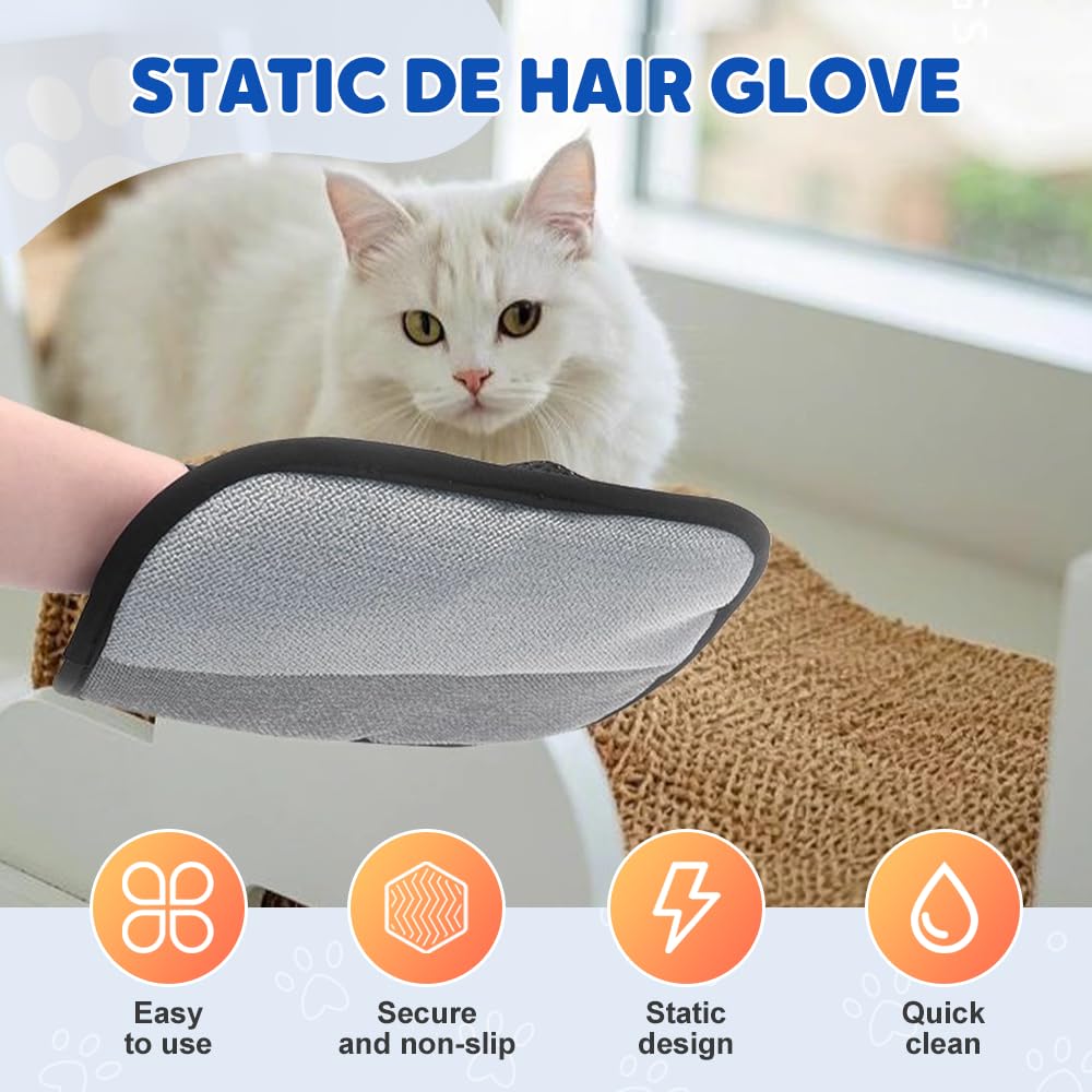 Fauppt Pet Hair Removal Glove for Dogs Cats,Upgrade Electrostatic Pet Hair Remover Removal Gloves for Couch Clothes Carpet (2 Set)