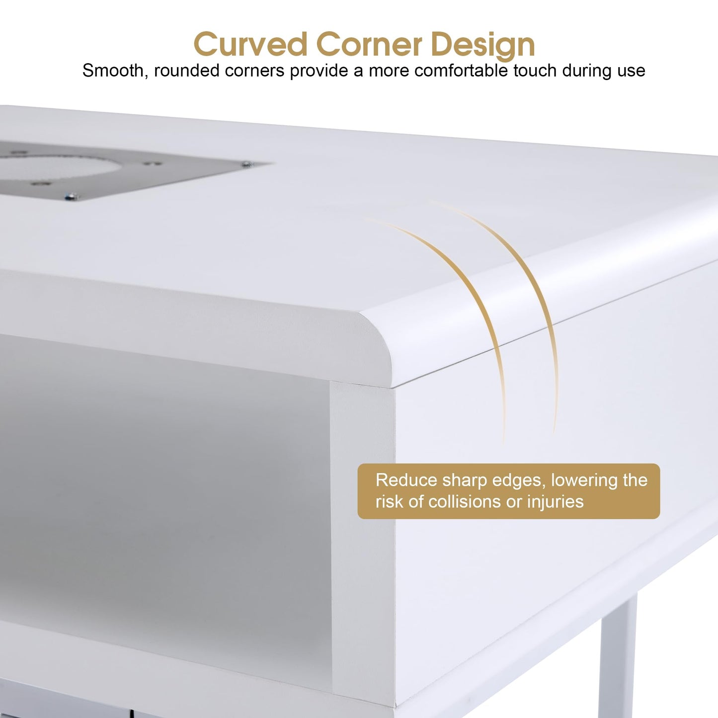 BarberPub Manicure Storage Desk with 60W Embedded Nail Vacuum Cleaner, Square-Shape Nail Dust Collector Manicure Workstation, Professional Beauty Salon Equipment VC229 (White)