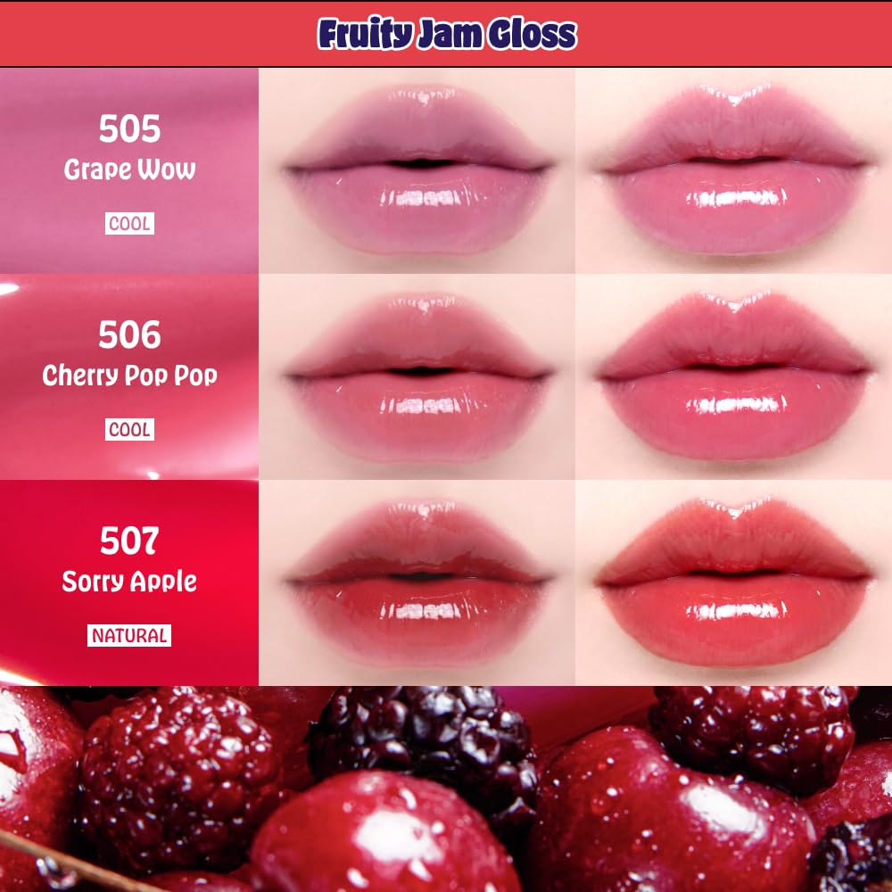 CORALHAZE Fruity Jam Gloss (502 Figgy Day) Watery Glass Lip Tint, High Shine, Non-Sticky, Jelly Glaze, Buildable Long-Lasting Lip Stain, Hydrating Lightweight, Vivid Glassy Korean Makeup