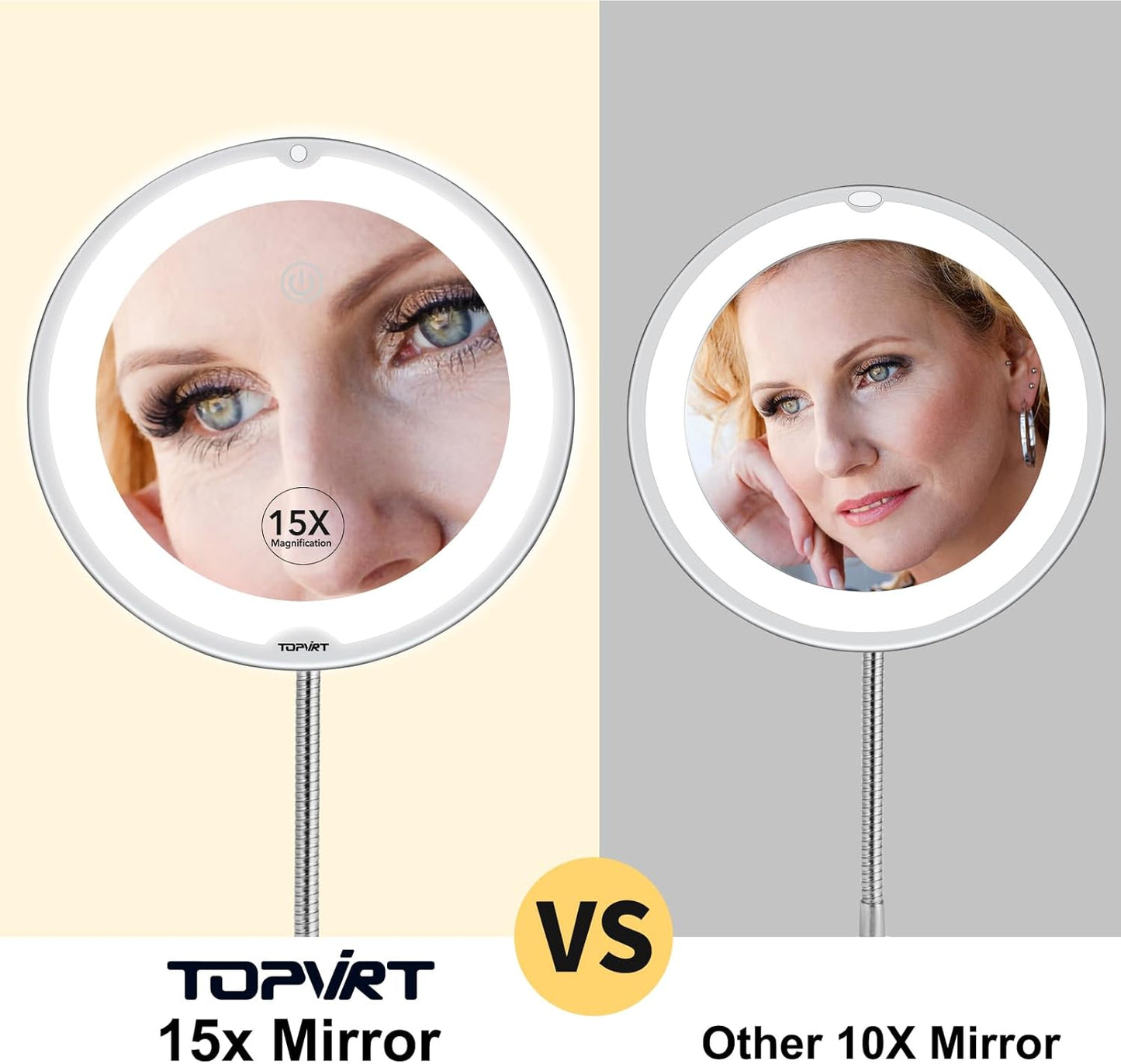 15X Magnifying Suction Mirror - Dimmable LED Vanity Mirror with Power Suction Cup | Portable for Home Bathroom (Large)