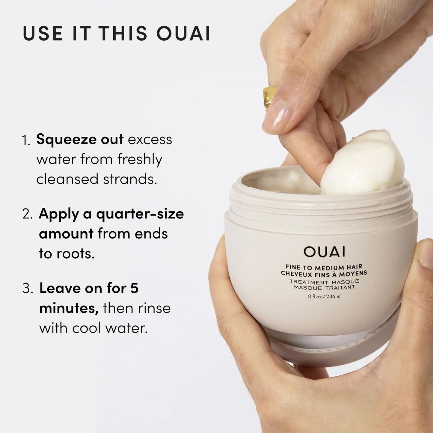OUAI Hair Treatment Mask - Lightweight Deep Conditioning for Fine to Medium Hair with Shea Butter & Keratin | 8 oz