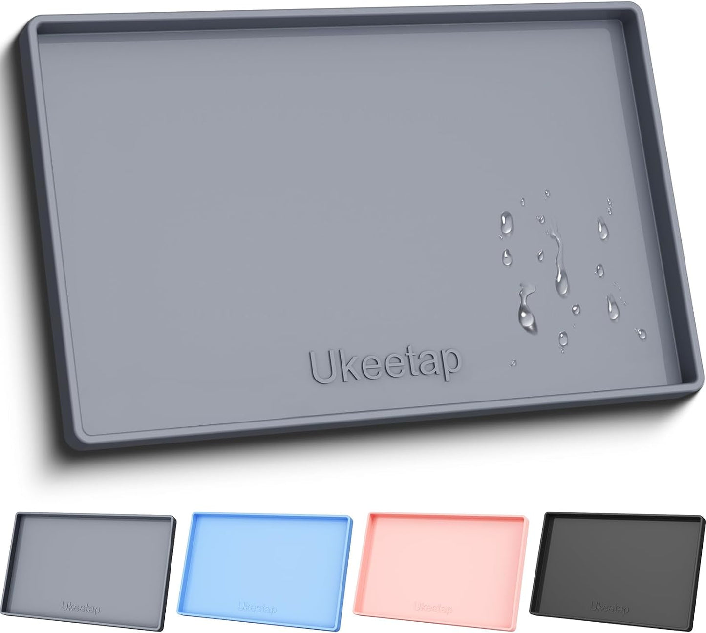 Extra Thick Waterproof Silicone Mat - Raised Edge Under Sink Protector | 34" x 22", Gray