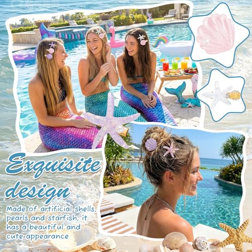 Romantic 12Pcs Ocean Hair Clip Set - Starfish, Shell Pearl Barrettes by WILLBOND