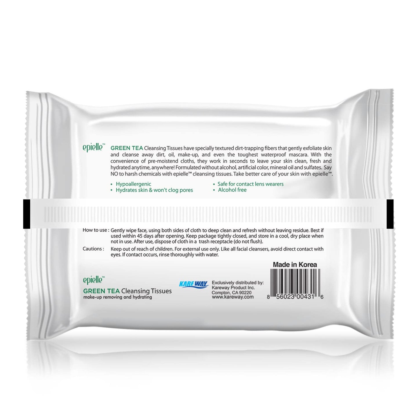 Epielle Green Tea Makeup Remover Wipes - Gentle Facial Cleanser Towelettes for Dirt, Oil & Waterproof Mascara | 30 Count (Pack of 6)