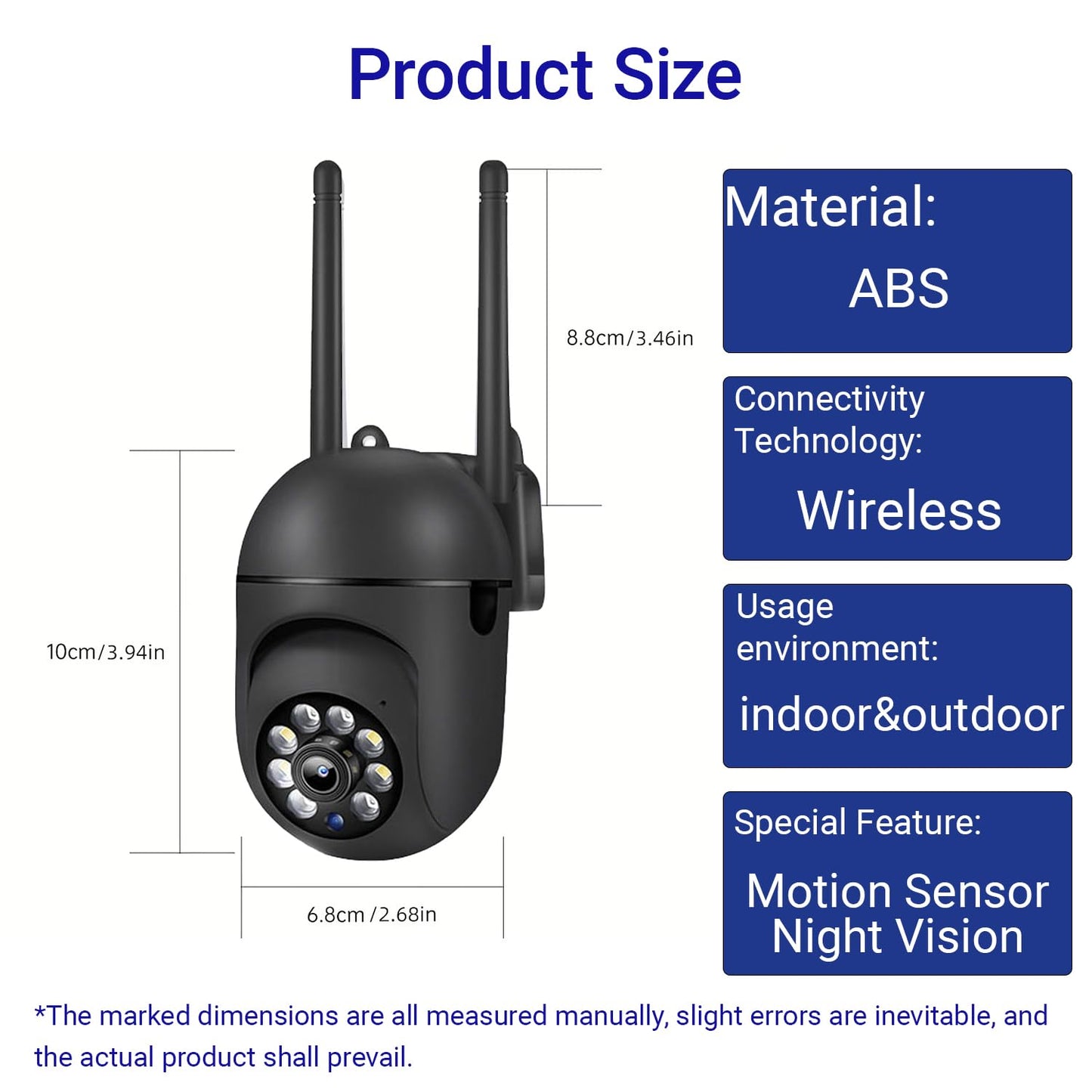 Outdoor Security Camera 1080P Dome 2.4GHz WiFi Waterproof 360 Degree View Motion Detection 2-Way Audio for Home Yard, Black