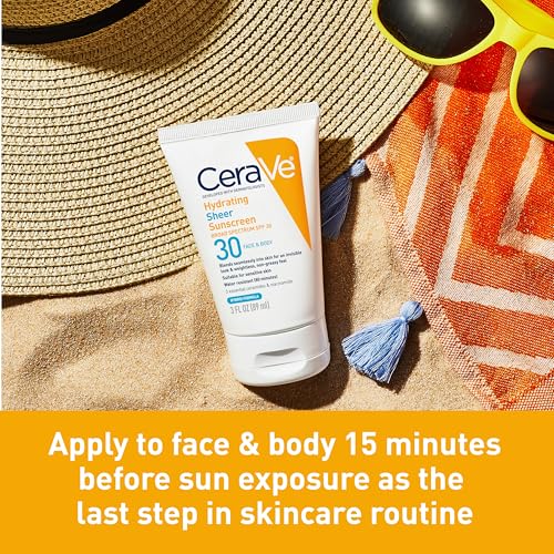 CeraVe Hydrating Sheer Sunscreen SPF 30 3oz - Water-Resistant, Sensitive Skin