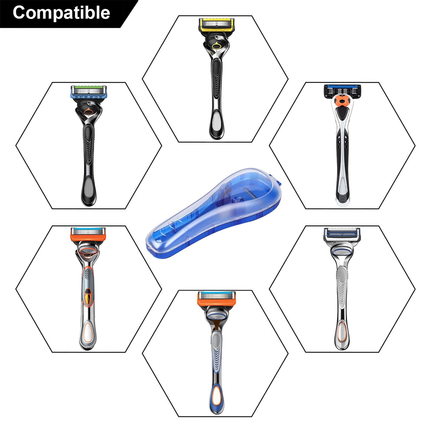 LinMei 2PCS Razor Case Compatible with Gillette Fusion Proglide Fusion Manual Razor Travel Protector Case (Blue+Grey)