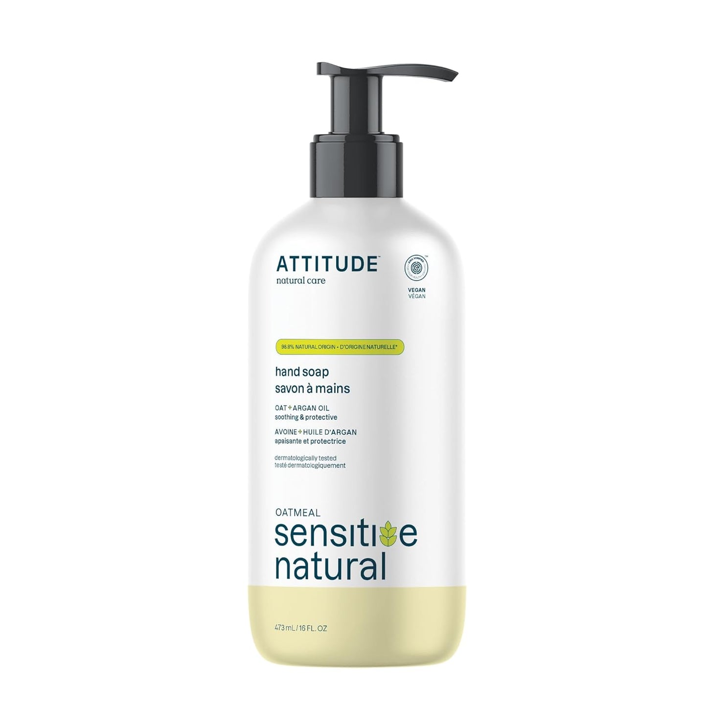 ATTITUDE Moisturizing Hand Soap for Sensitive Skin - Oat & Argan Oil, Vegan, 16 Fl Oz