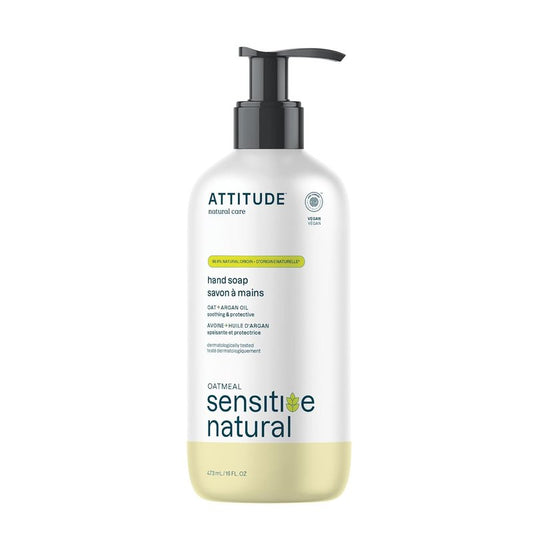 ATTITUDE Moisturizing Hand Soap for Sensitive Skin - Oat & Argan Oil, Vegan, 16 Fl Oz