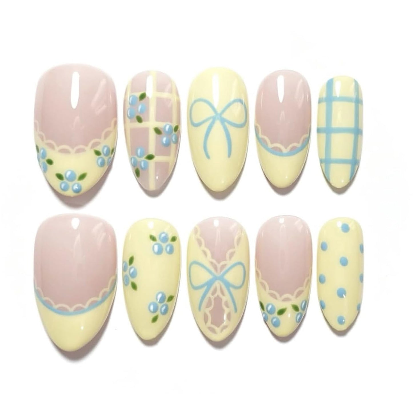 French Tip Press On Nails - Short Almond 3D Pearl & Starfish Design | Blue White Acrylic Full Cover for DIY Manicure