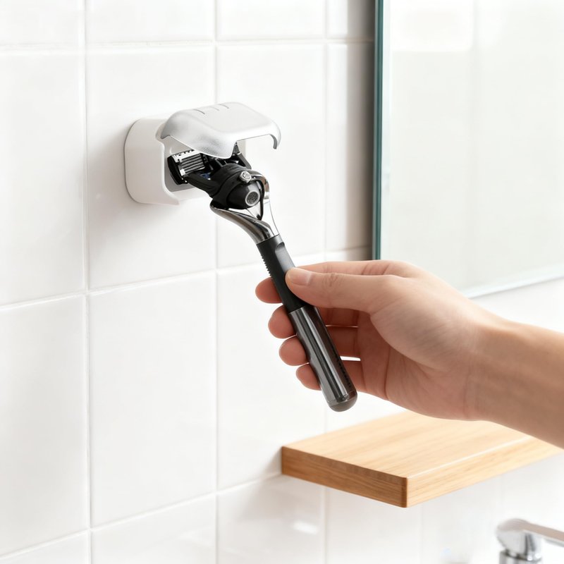So Nice Shower Razor Holder for Wall - Auto-Closing Dust Cover & No-Drill Mount (Strong Adhesive) | Keeps Razor Clean & Hygienic