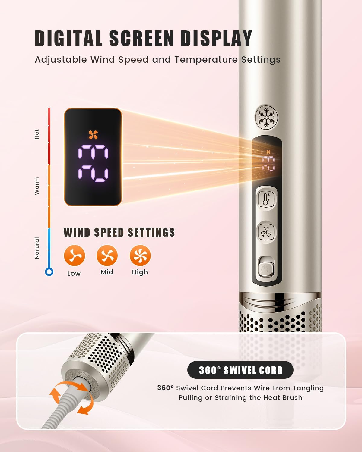 8-in-1 Hot Air Styler & Hair Dryer Brush - Multi-Styler with Auto-Wrap Curler | Fast Drying, Heat Damage-Free (Gold)