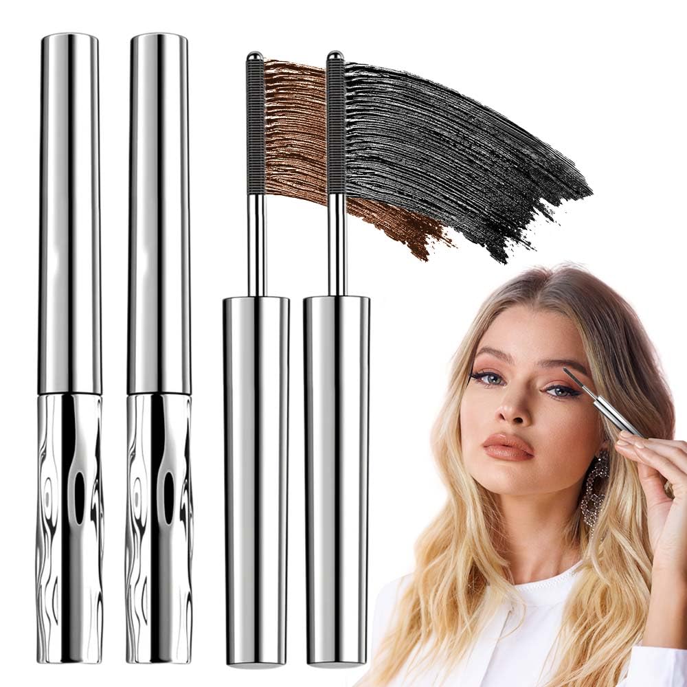 Metal Wand Mascara Waterproof, Steel Tube Eyelash Primer Tubular Mascara, Lash Extensions Tubing Mascara Primer Long Lasting, Eyes Makeup Smudge-Proof Separated Lashes Natural Length (Black + Brown)