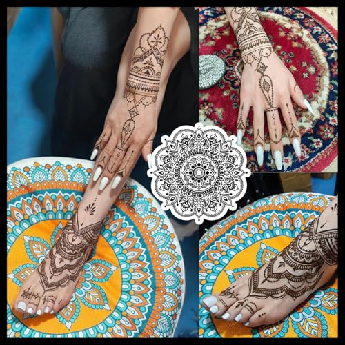 Yomagine Black Temporary Tattoo Kit with Cones, Stencils & Paste - Waterproof & Natural