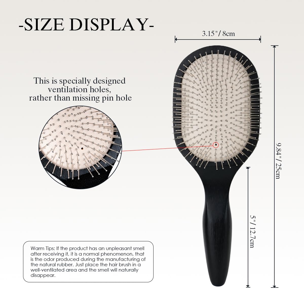 JingSoft Oak Wooden Hair Brush Anti-Static, Smoothing & Scalp Massaging Detangler Brush with Stainless Steel Bristles for All Hair Types - Black