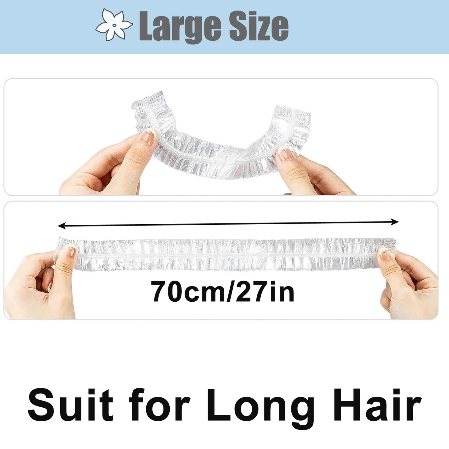 Disposable Shower Caps for Long Thick Hair - EX-Large Waterproof Plastic Hair Caps | 30pcs Unisex Deep Conditioning