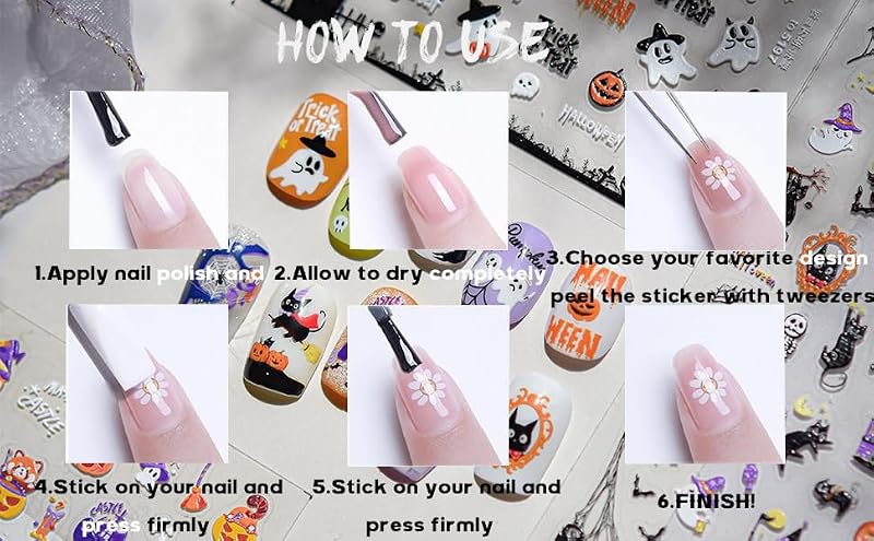 Rdntbeu 5D Embossed Nail Art Stickers Style-28 Self-Adhesive Hearts & Butterflies Goth Design