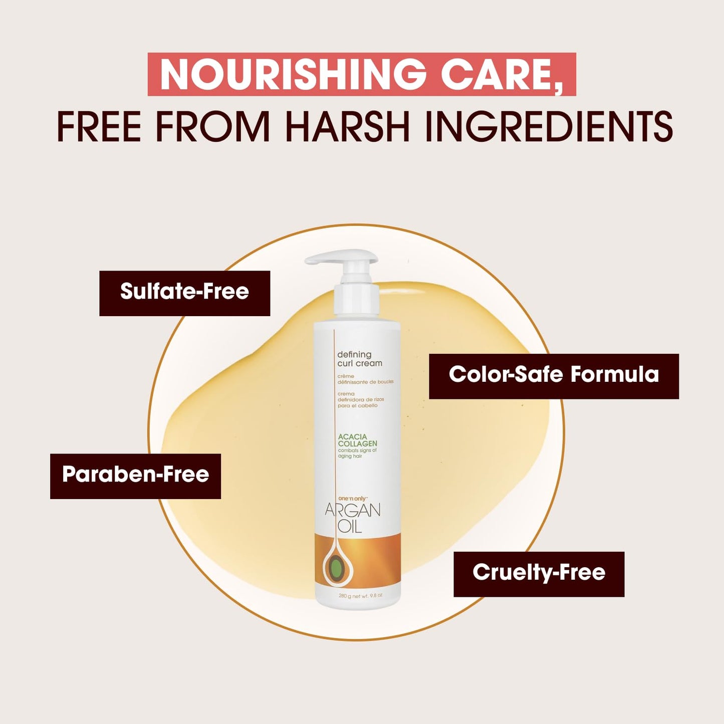 One 'n Only Defining Curl Cream with Argan Oil, Leave-in Conditioning Cream, Defines and Leaves Strong Curly Hair, Enhances Shine and Hydrates Without Sticky Residue, 9.8 Ounces (4 Pack)