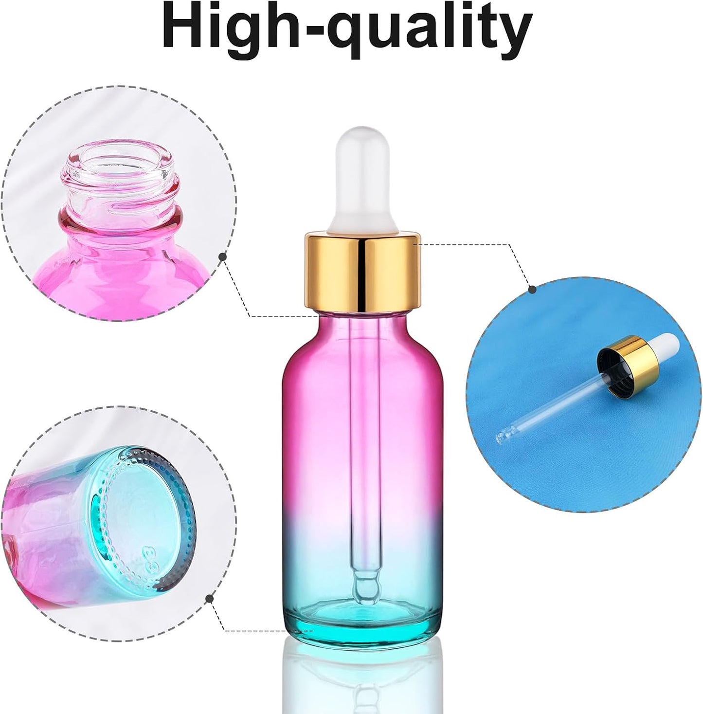 Glass Dropper Bottles - 4 Pack 1 Oz Rainbow Colored Thick Glass | Leakproof Tincture & Essential Oil Containers