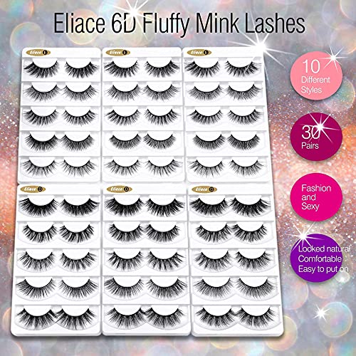 Eliace Cat Eye False Eyelashes - 30 Pairs Wispy 6D Mink Lashes