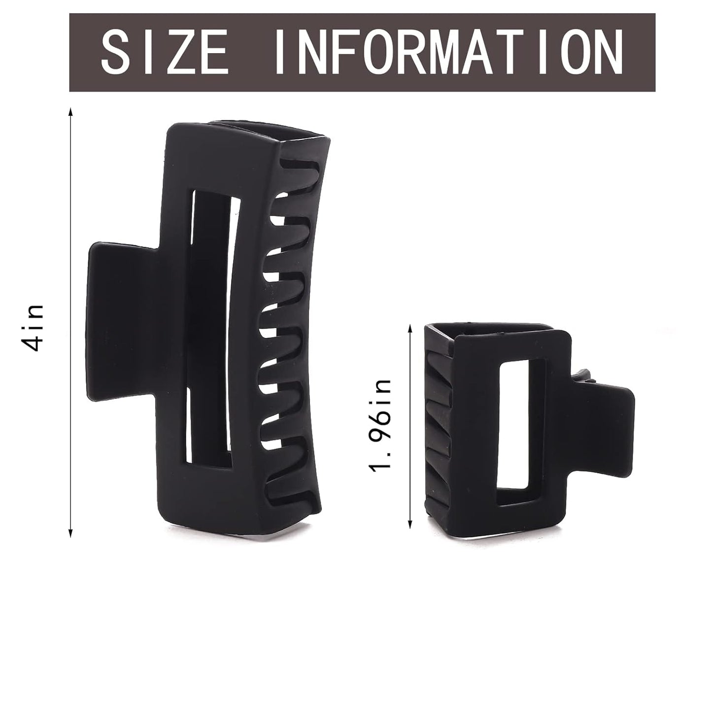 Black Square Claw Clips - 12 Pack Non-Slip Matte Hair Clips for Women | Strong Hold for Thick & Thin Hair